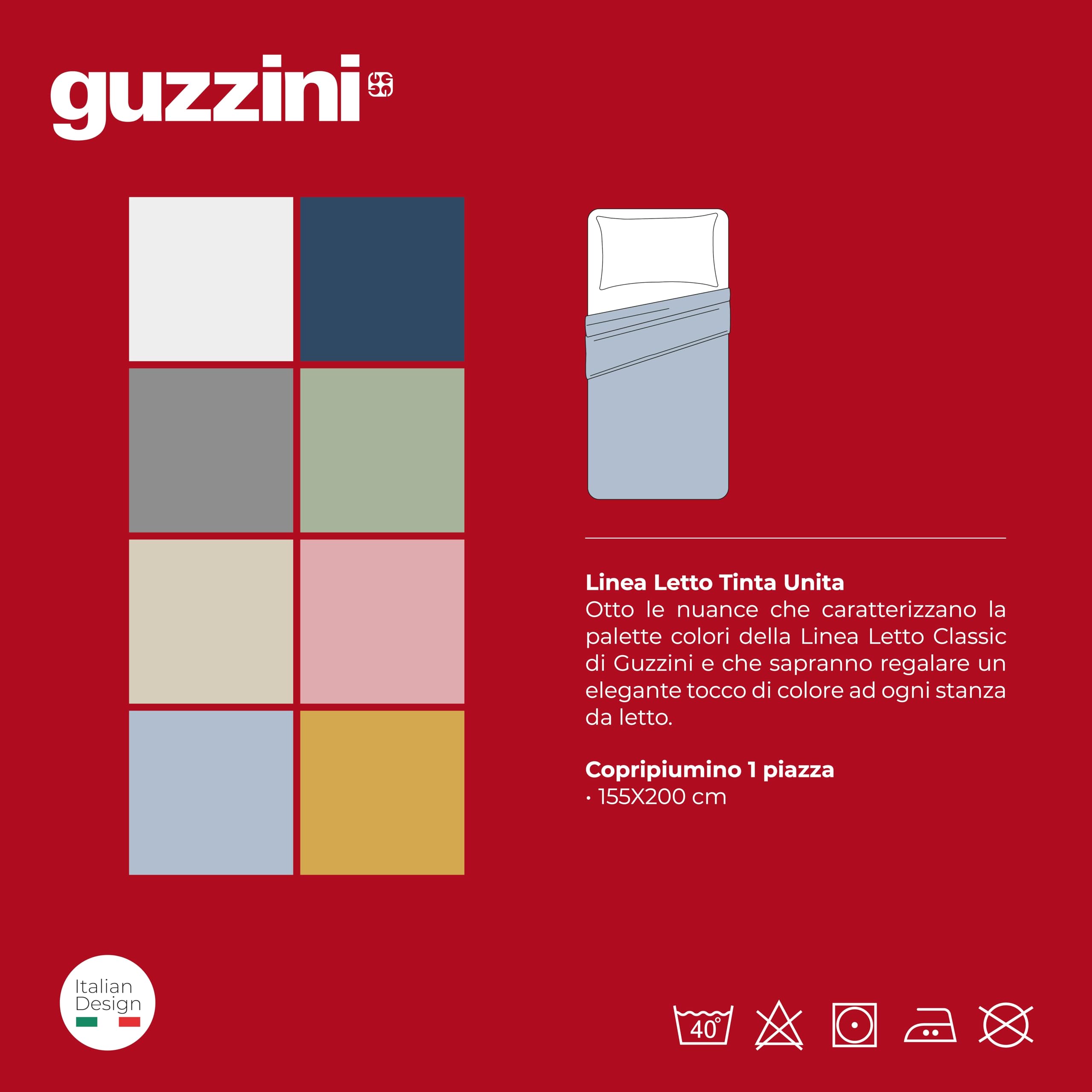 GUZZINI Classic - Copripiumino Singolo Cotone 155x200 100% Certificato OekoTex Fresco e Traspirante, Sacco Copri Piumino con Patelle da 40 cm per Biancheria da Letto Morbida e Resistente