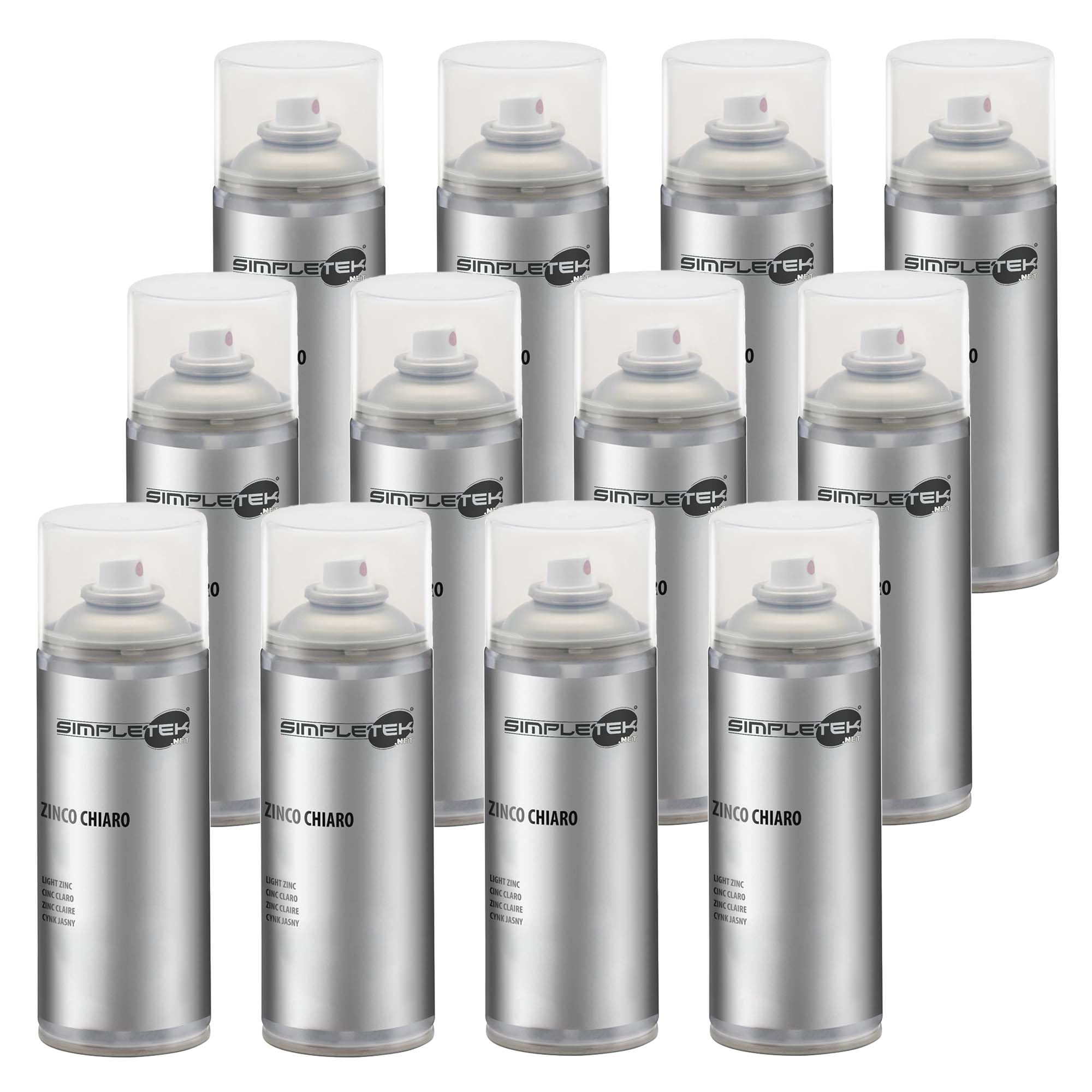 SIMPLETEK - 12X Bomboletta Spray Vernice Zincante Zinco Chiaro A Freddo Per Metalli Galvanica Protegge Dall'Ossidazione 400 ml (12 pezzi)