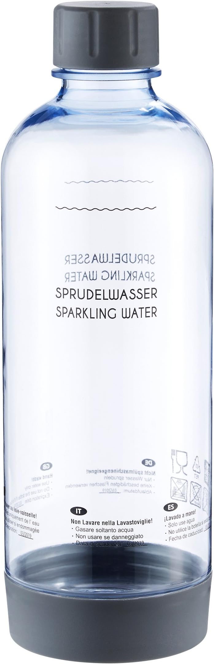 Levivo PET bottle with screw closure, fits various SodaStream carbonators, 1 l, grey