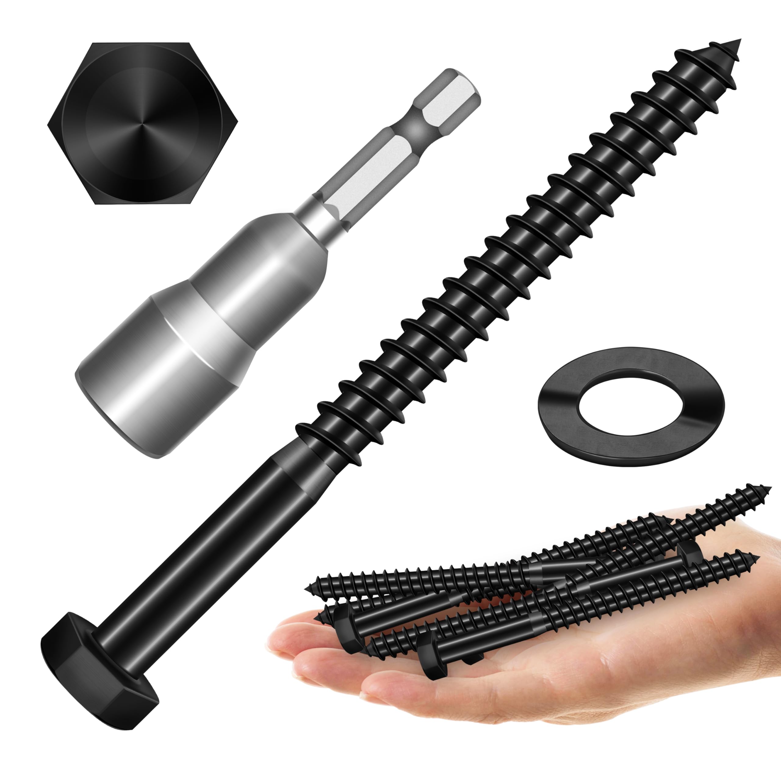 Stainless Steel Lag Screws - 20 Sets, Heavy Duty -12