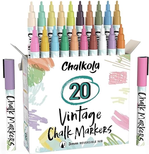 Fine Tip Liquid Chalk Markers for Chalkboard (20 Vintage Colors) - Dry Erase Marker Pens for Blackboard, Windows, Chalkboards Signs, Bistro - 3mm Reversible Tip