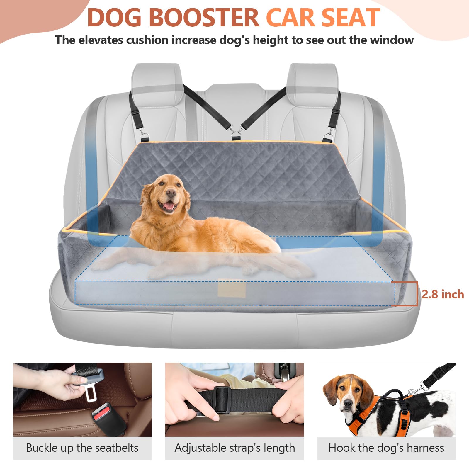 GL GLENSLAVE Hundeautositz für große mittlere Hunde,Hundeerhöhungssitz, Hundeerhöhungssitz für Rücksitz, Fully Abnehmbarer & waschbarer Hundereisesitz