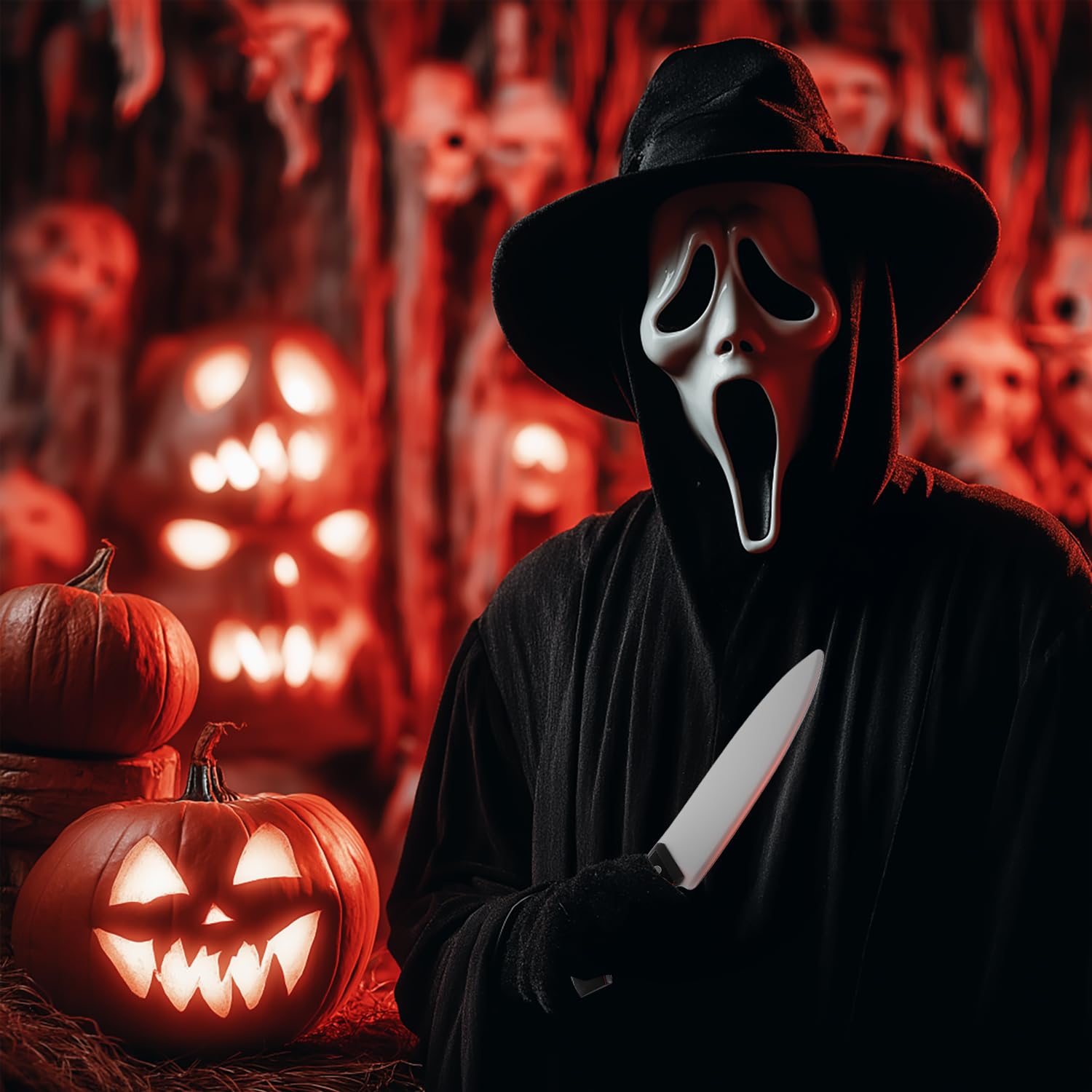 Festicy Fałszywy nóż 2-częściowy zestaw I Fake Knife z tworzywa sztucznego o pojemności 25 ml sztucznej krwi I plastikowy nóż na Halloween jako nóż Scream, nóż Ghostface, nóż Michael Myers