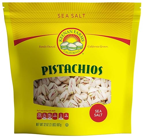 Keenan Farms Pistacho con sal marina, con cierre natural en la cáscara, bolsa de 32 onzas