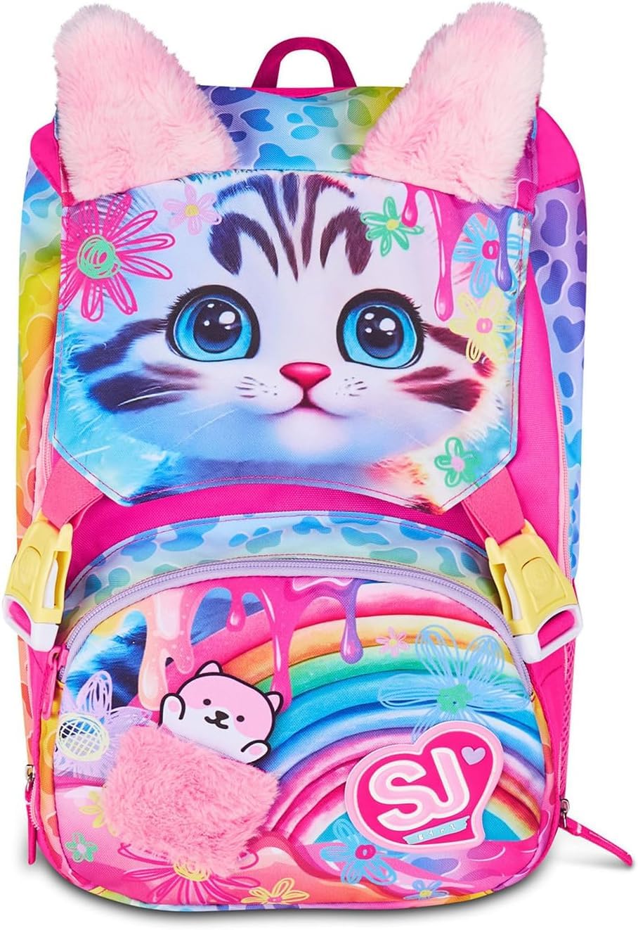 School Pack Zaino Estensbile con Astuccio 3 Scomparti, Per Seven Sj Fan, Orecchie Sollevabili Cat&Air, Bambina, Pennarelli, Pastelli, Accessori