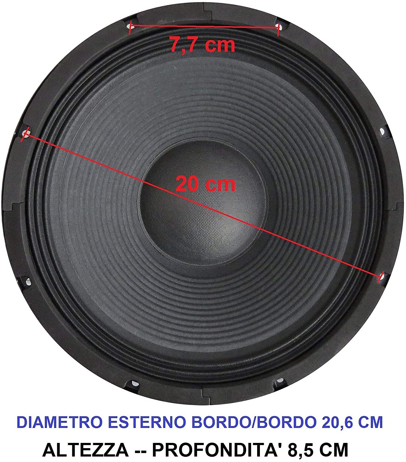 Coppia woofer 20 cm 8 Ohm 200W altoparlanti 200mm ricambi casse acustiche