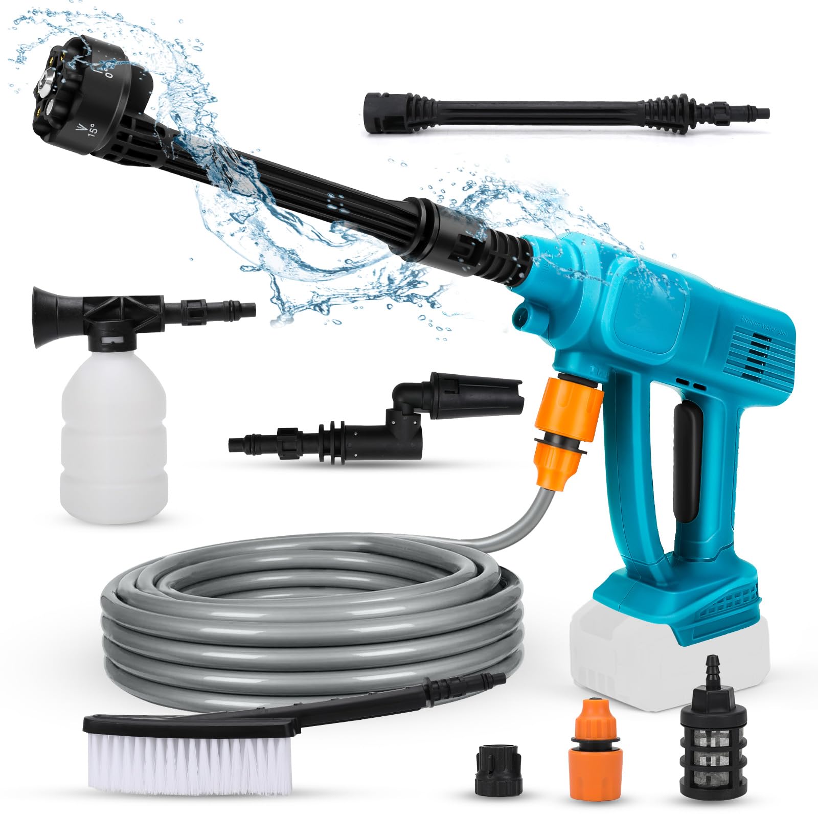 Draadloze hogedrukreiniger voor Makita accu 18 V, met 2 sproeiers, mobiele hogedrukreiniger met 5 m slangoplader, draagbare hogedrukreiniger voor auto, terras, ramen, gazon, zwembad