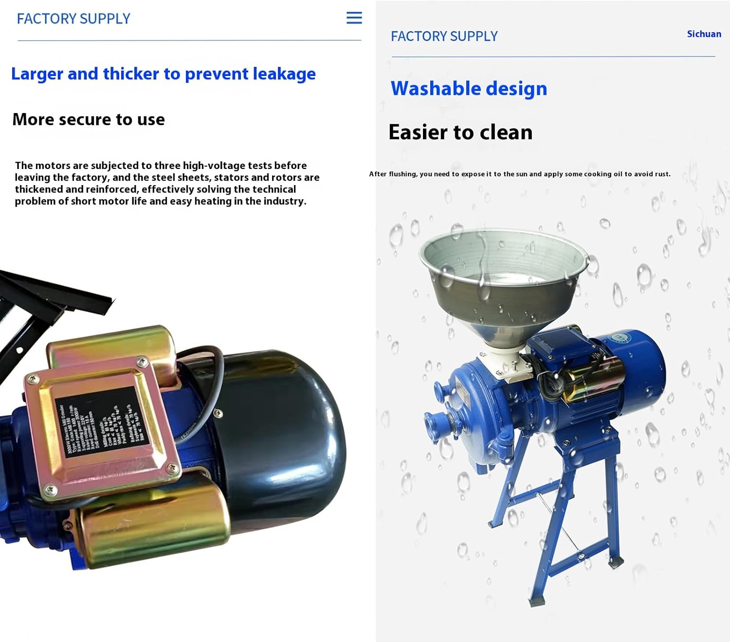 Electric Grain Mill Grinder 3000W, Commercial Dry & Wet Grinder with Funnel, Adjustable Powder Grinding Machine for Corn, Rice, Coffee, Wheatwait