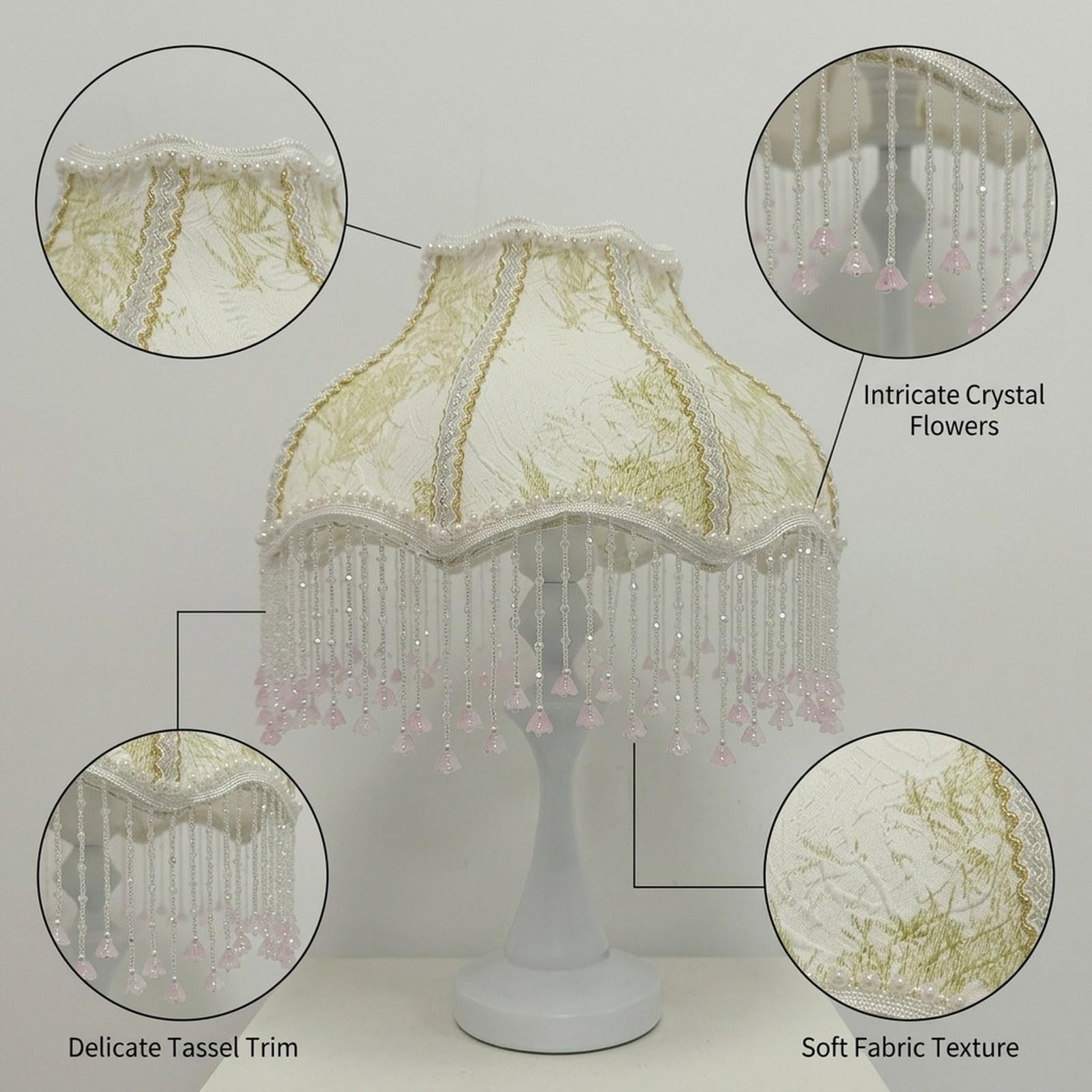 MagiDeal Abat-Jour en Forme de Cloche à festons, Abat-Jour à Franges, Victorien Romantique pour Lecture dans Un Salon d'hôtel, Beige