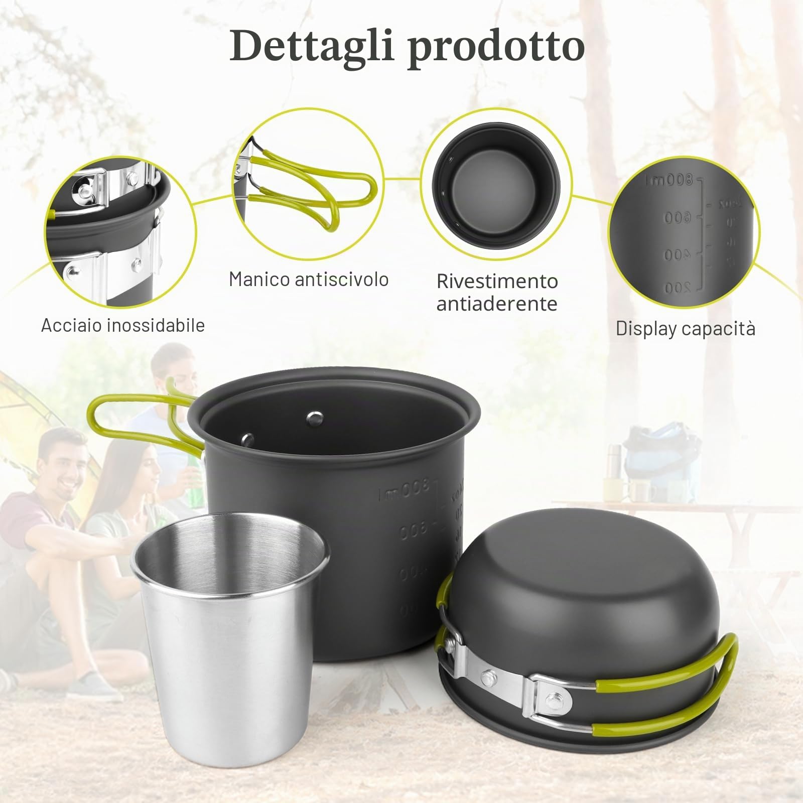 Set di Gavetta Scout, Pentole Campeggio In Alluminio, Stoviglie da Campeggio Pieghevole, Kit Campeggio con Posate E Pentola, Kit Pentole Cucina per Picnic, Escursioni, Campeggio