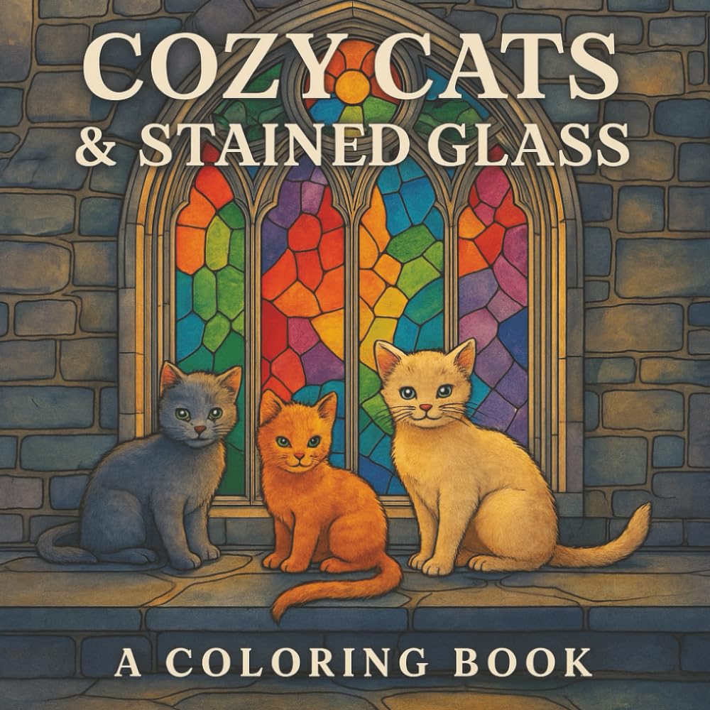 Cozy Cats & Stained Glass: A Relaxing Coloring Adventure: A Cat Coloring Book for Adults Featuring Relaxing Stained Glass Designs and Cozy Feline Scenes for Stress Relief and Mindful Coloring