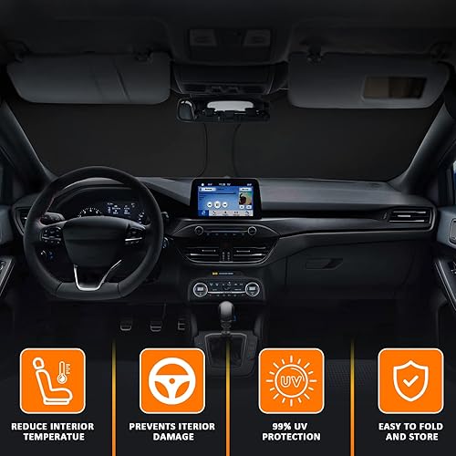 Miniatura 2 de D-Lumina Parasol para parabrisas para Fo-rd Focus ST RS 2012-2018, visera frontal plegable para rayos UV y protección solar contra el calor,