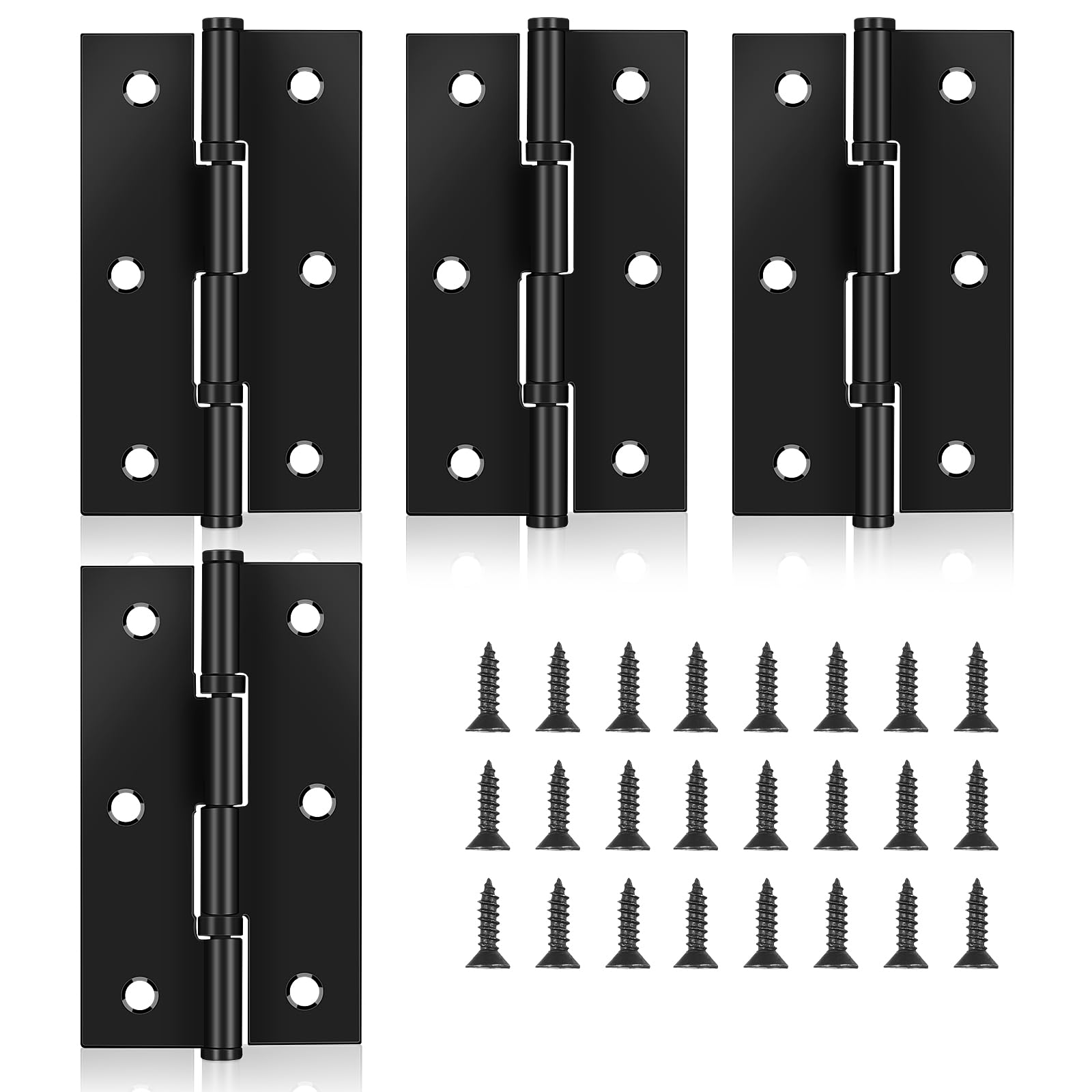 4Pack Black Hinges for Doors, Folding Bifold Butt Stainless Steel Hinges 3 Inch Door Hinges for Door, Furnitures, Wooden Boxes, Windows, Cupboard, Dressers, with 24Pcs Mounting Screws