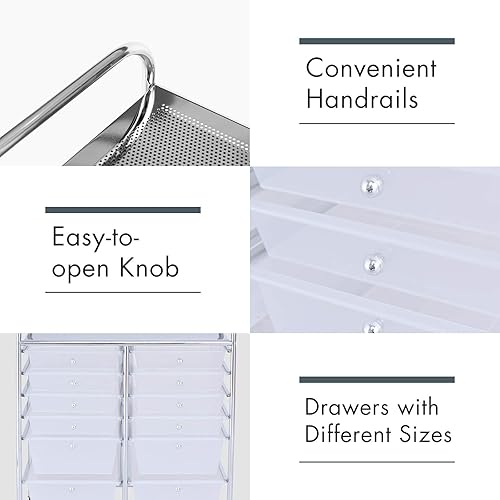 Vista 236 de LDAILY Carrito de almacenamiento con ruedas de 15 cajones, carrito rodante con cajones para aula, organizador de manualidades con ruedas con marco