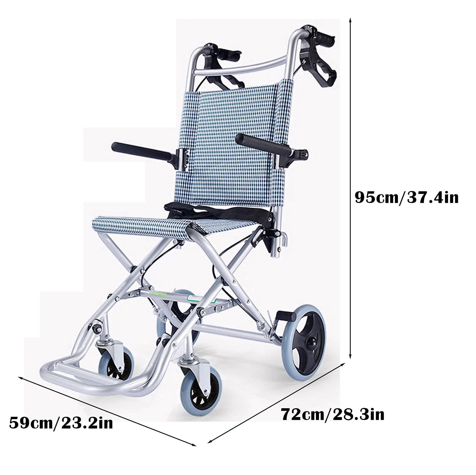 ultraligera Silla de ruedas Transporte plegable para sillas de ruedas Viaje ligero con ruedas Sillón de ruedas con Silla de ruedas Legress para los ancianos 18 "Asiento transpirable de tela de Oxford