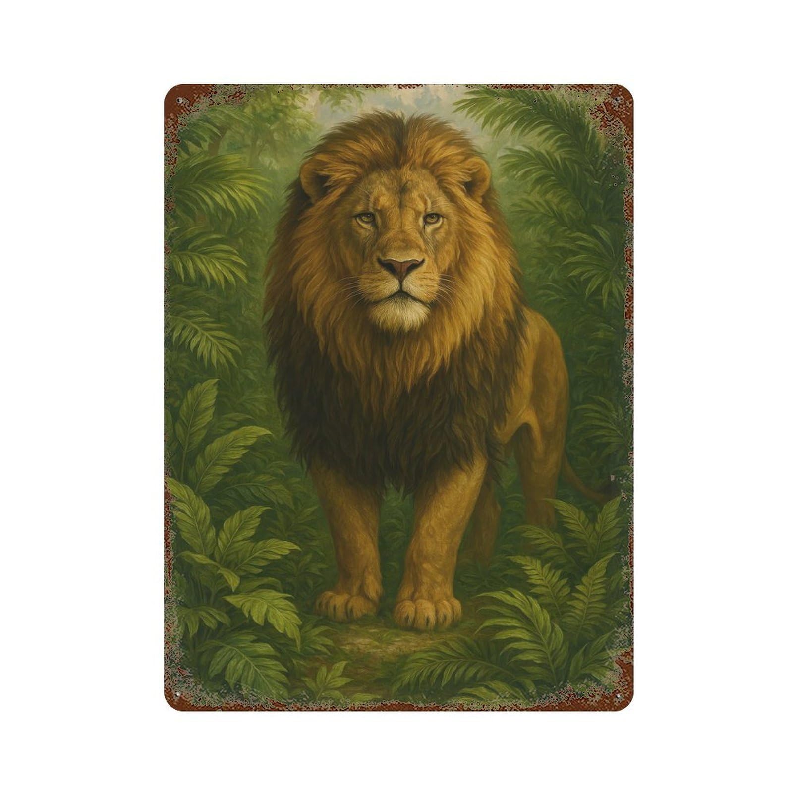Lion in Jungle Painting 15.7"x11.8" Vintage Rust Metal Sign, Novelty Wall Decor for Living Room, Hallway And Home Decor