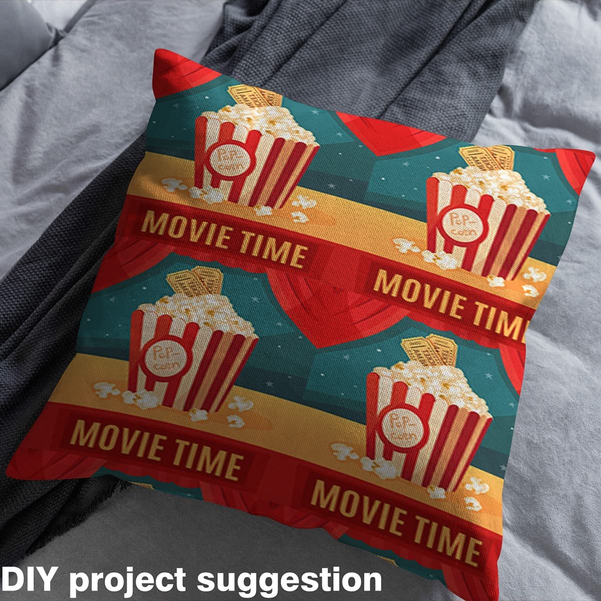 Popcorn Bekledingsstof voor Stoelen Jongens Meisjes Bioscoop Poster Ontwerp Stof door The Yard Ultra Zachte Bioscoop Thema Waterdichte Outdoor Stof Bril Zwart Outdoor Stof 2 Yards (L184*B150cm