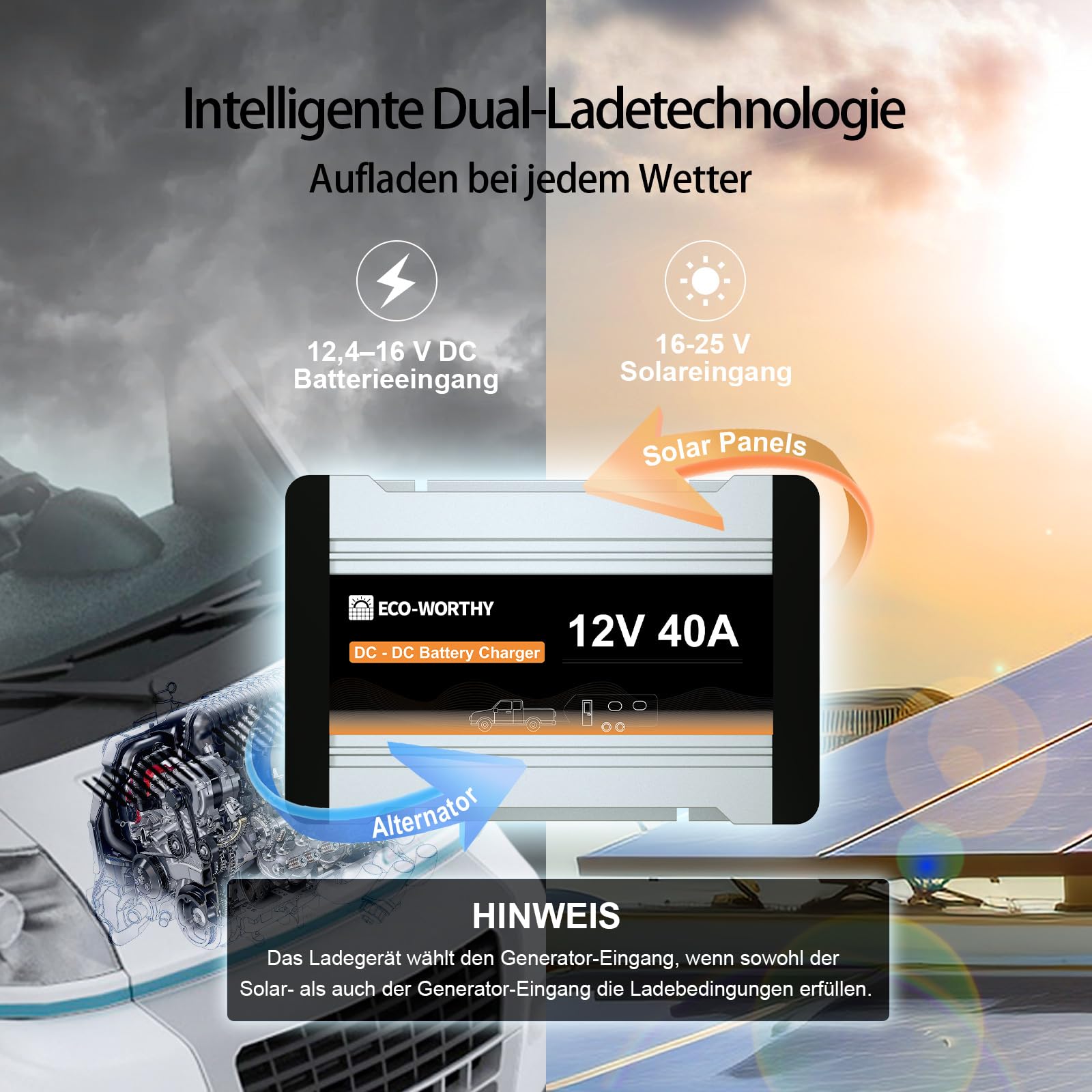 ECO-WORTHY Ladebooster 12V 40A DC-DC Batterieladegerät für LiFePO4 Batterie,Gel, Ladebooster für Wohnmobilen, Wohnwagen
