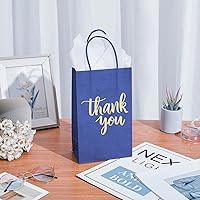Vista 8 de DjinnGlory Paquete de 100 pequeñas bolsas de regalo de papel de agradecimiento azul marino con asas de 9 x 5.5 x 3.15 pulgadas para compras
