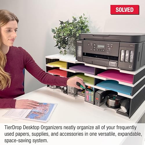 Miniatura 3 de Organizador de escritorio clasificador de 6 bandejas de letras más base de almacenamiento elevador para un fácil acceso a ranuras inferiores,