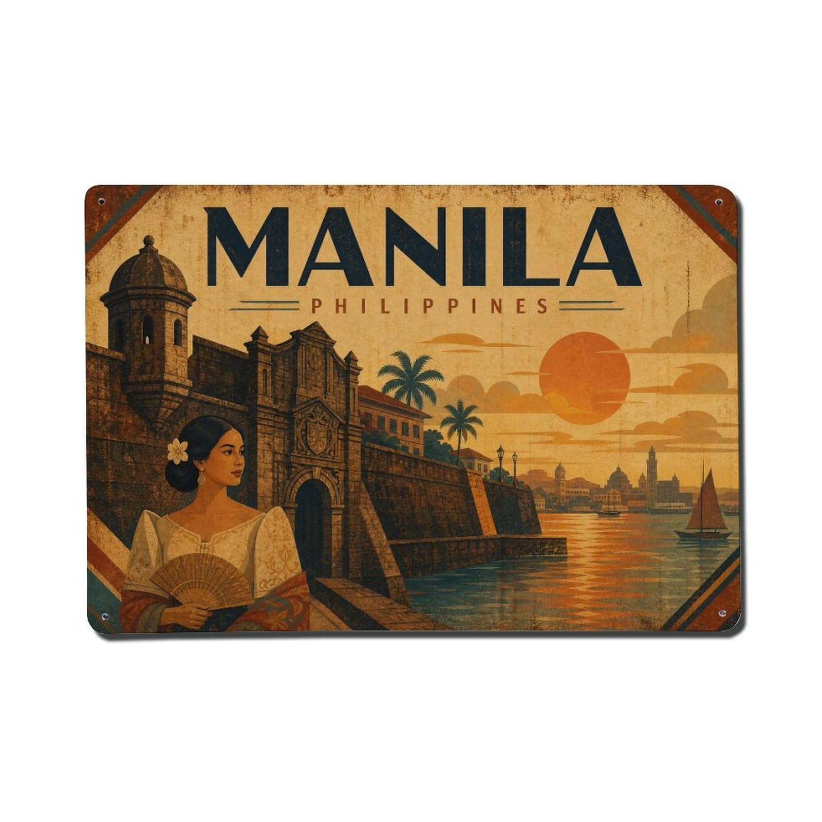 Metal Tin Sign Travel Retro Philippines Manila
