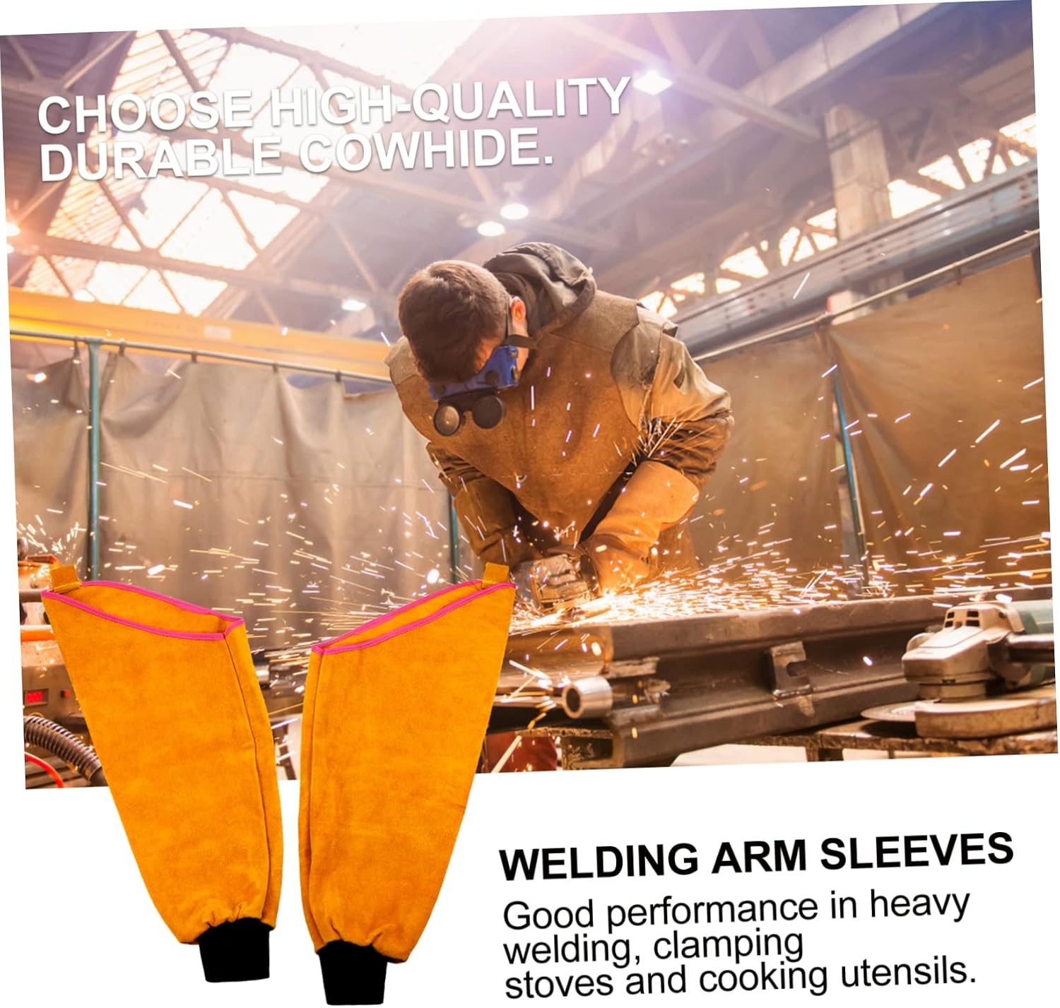 Welding Arm Sleeves for Men Protective Arm Sleeves Leather Lining Spark and Heat Resistant