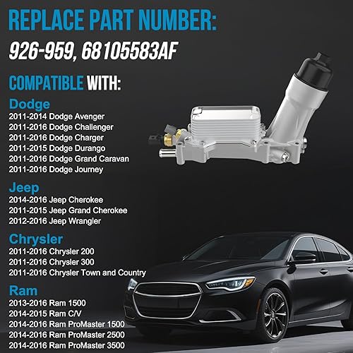 Miniatura 2 de 926-876 Enfriador de Aceite de Motor de Aluminio, Adaptador de Carcasa de Filtro de Aceite Para Chrysler 200 300 2011-2016, Dodge Charger Challenger