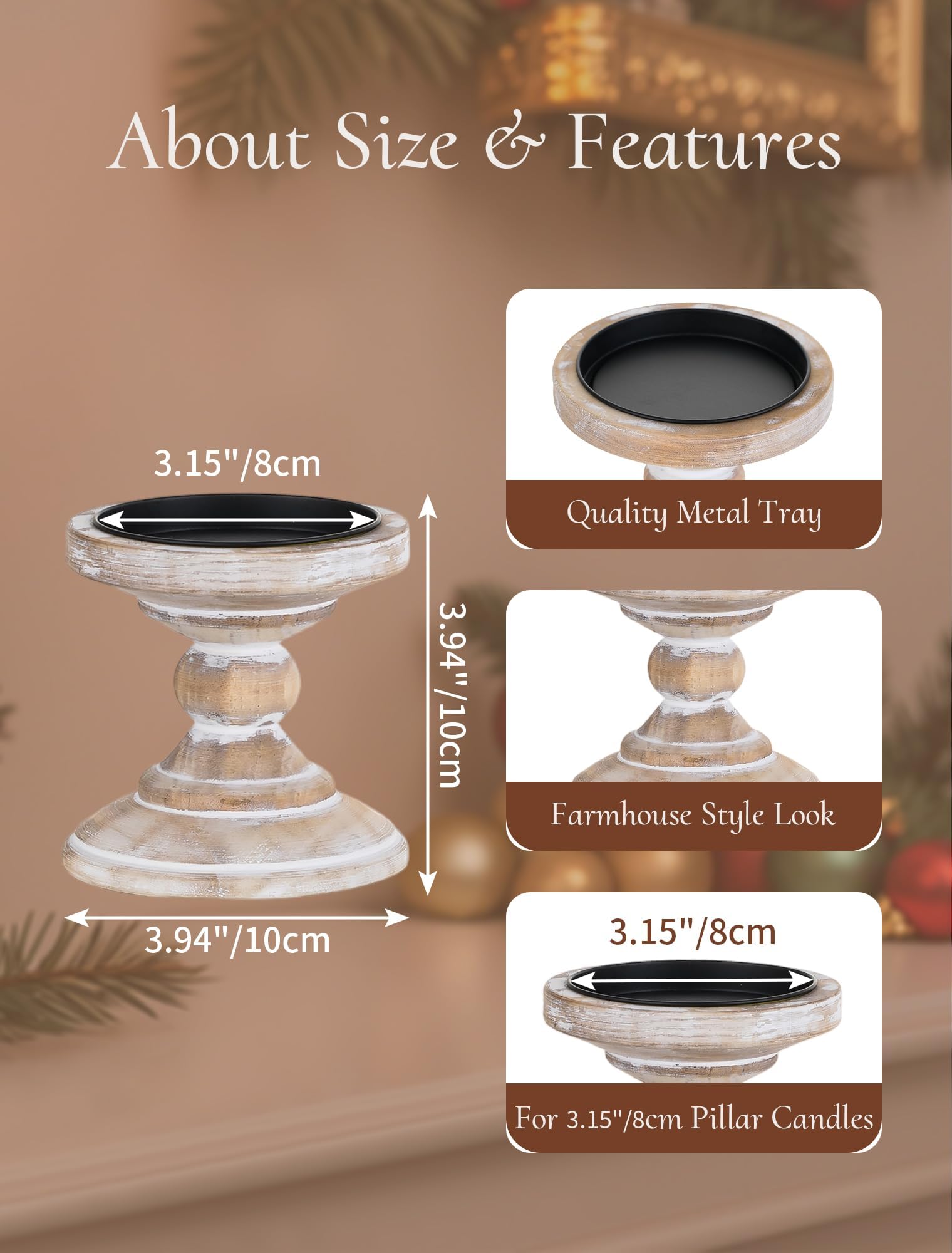 Portacandele in Legno: 2 Pezzi Porta Candele Rustici Bianchi Decorazione per La Casa Portacandele a Colonna per Centrotavola Candelabro Moderna per Camino Natale