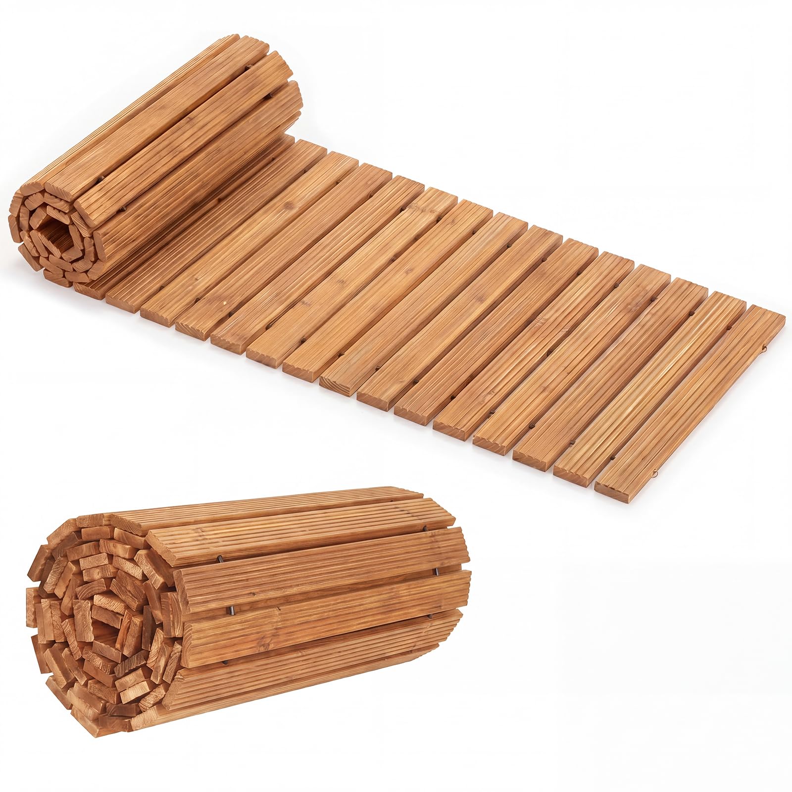 GYMAX Passerella da Giardino, Sentiero Arrotolabile in Legno di Abete da Esterno, Collegamento con Filo di Acciaio, Resistente Percorso Antiscivolo per Cortile e Terrazzo 367 x 55 x 1,5 cm (Naturale)