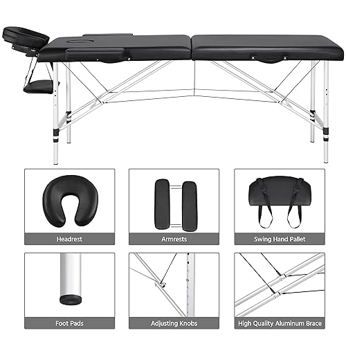 Miniatura 8 de Yaheetech Mesa de masaje plegable de aluminio 2 con taburete rodante, cama de masaje portátil, taburete de cama de spa, silla giratoria ajustable,