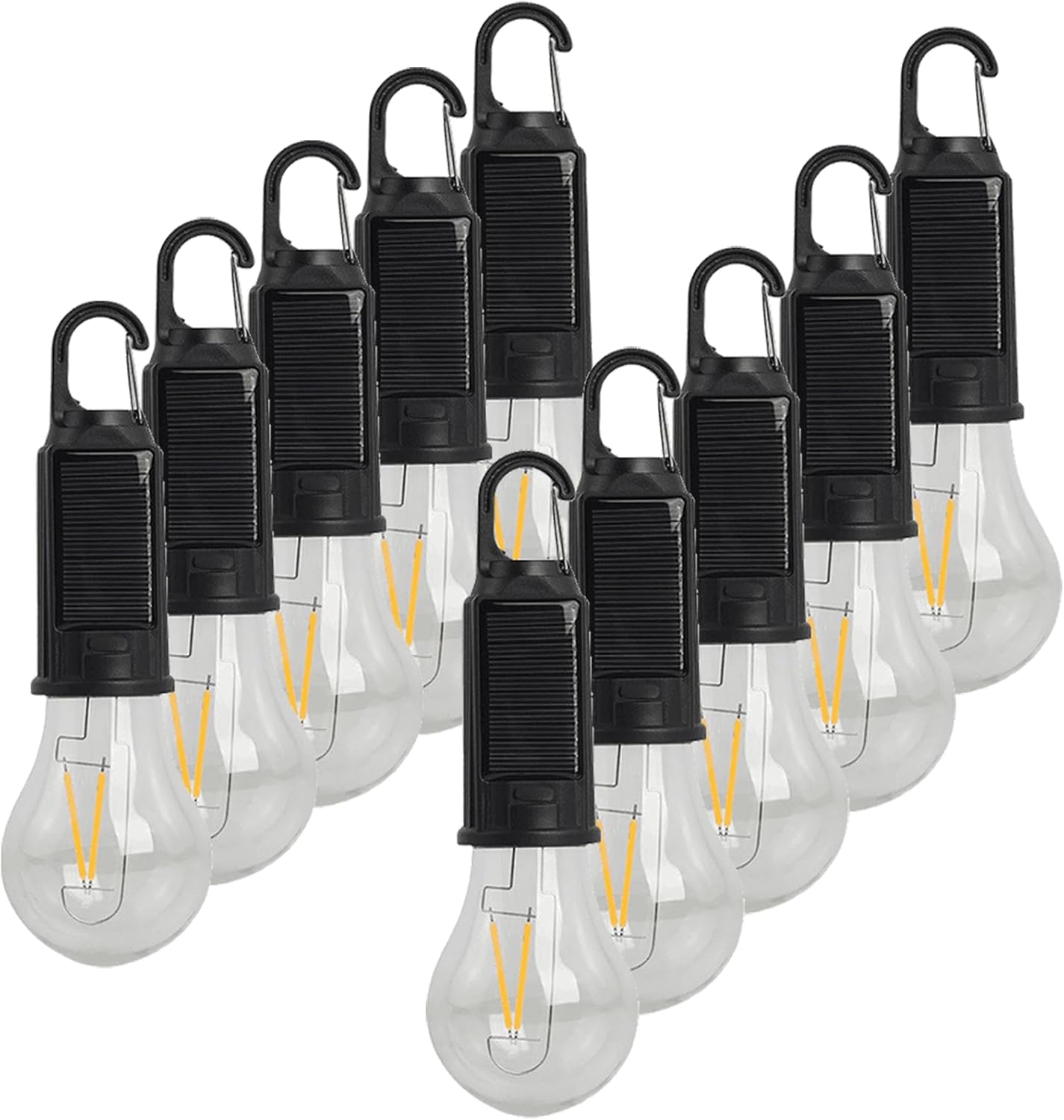 MODOAO LED Solar Tent Light 10 Pack Camping Lantern USB Rechargeable 3 Mode Tent Light Bulbs with Hook for Outdoor Hanging Camping Emergency