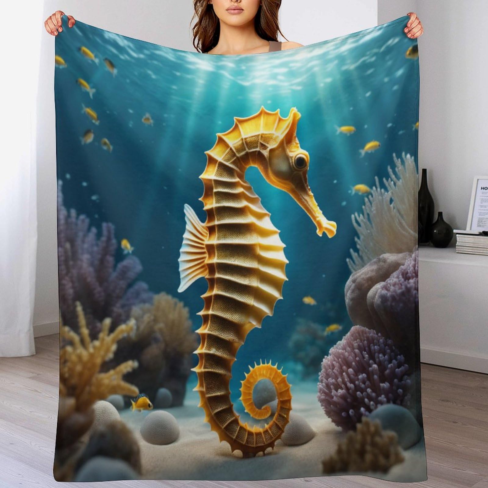 Manta de forro polar de franela Seahorse muy suave y ligera premium