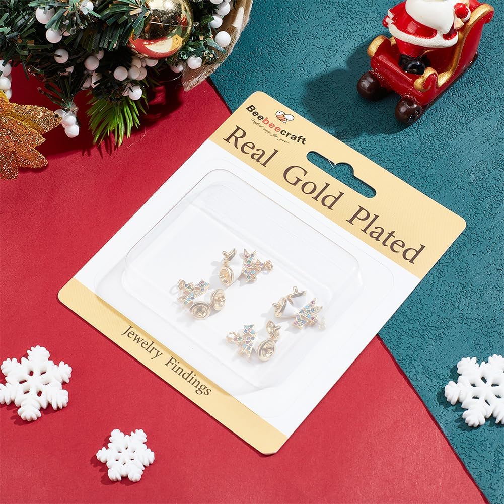 Beebeecraft 1 Box 4Pcs Christmas Bell Charms Colorful Cubic Zirconia 18K Plated Brass Enamel White Bell Charm with Jump Rings for DIY Craft Jewelry Making