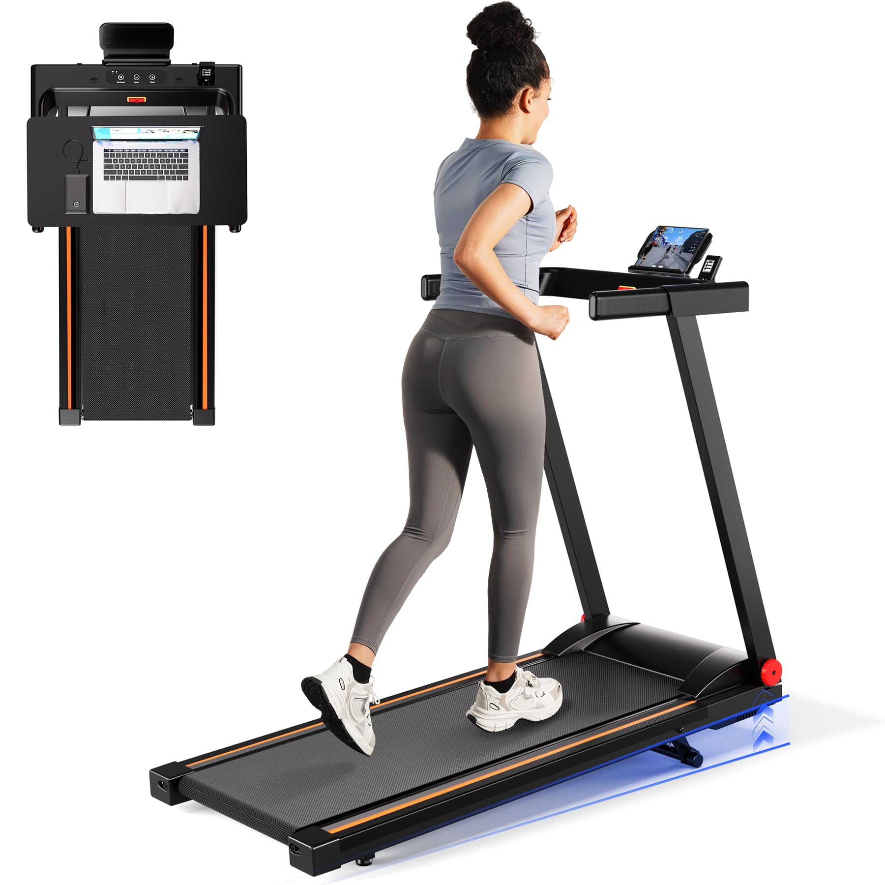 Treadmill for Home with Incline Folding Treadmills Running Machine for Small Spaces with Handle 300 LB, 3.0 HP, 7.5 MPH Foldable Treadmill with App