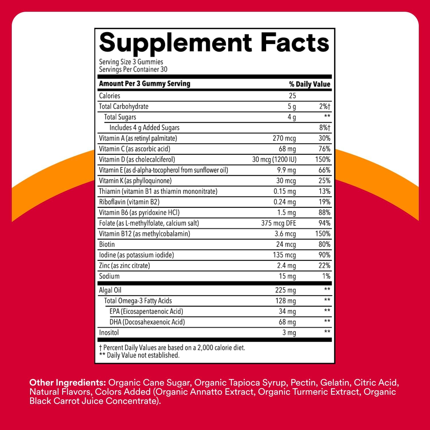 SmartyPants Multivitamin for Men & Women, Multivitamin Gummies with Omega 3 (DHA/EPA), Vitamin D3, C, Vitamin B12, B6, A, K & Zinc, Biotin, Gluten Free, 90 Count (30 Day Supply) - Image 4