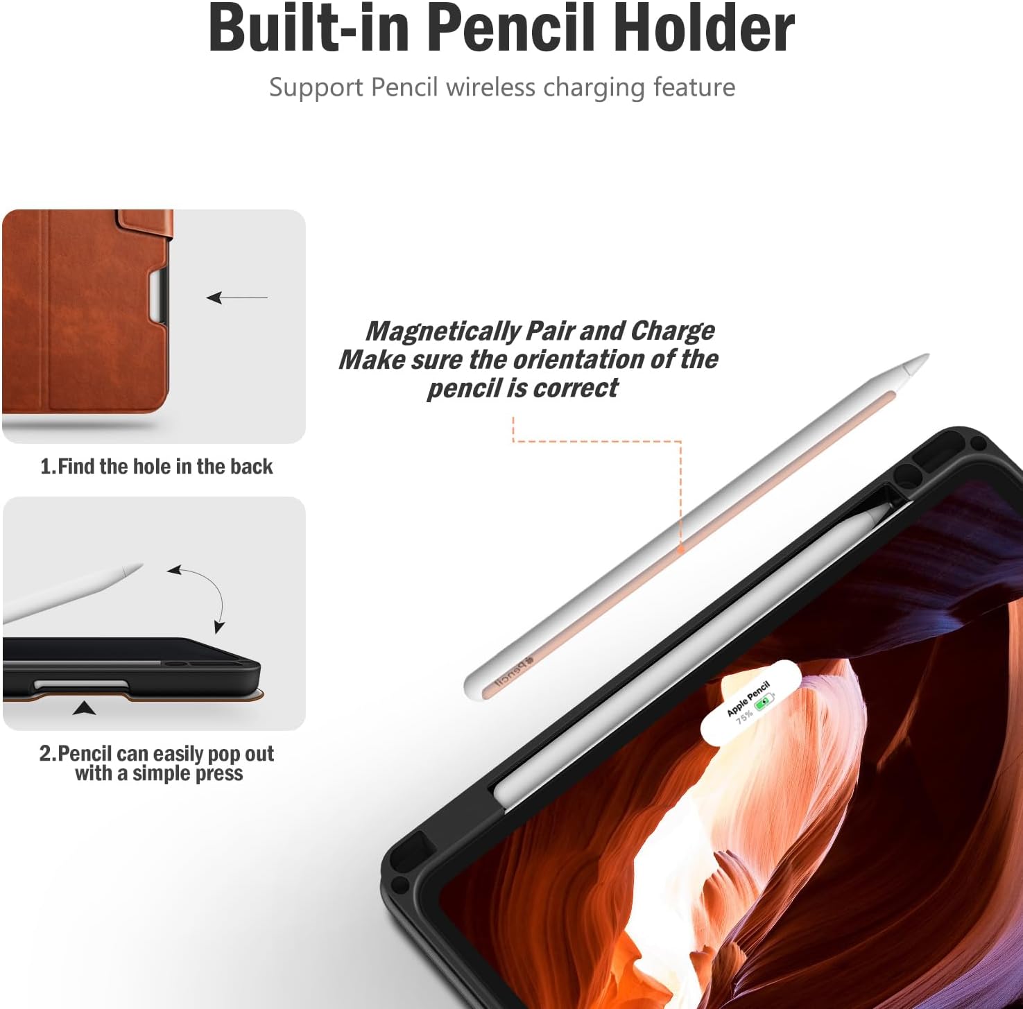 Antbox Case for iPad Pro 11 inch 4th Generation (2022)/3rd/2nd/1st Gen Vegan Leather with Pencil Holder Auto Sleep/Wake Function iPad Pro 11 Cover (Brown) - Image 8