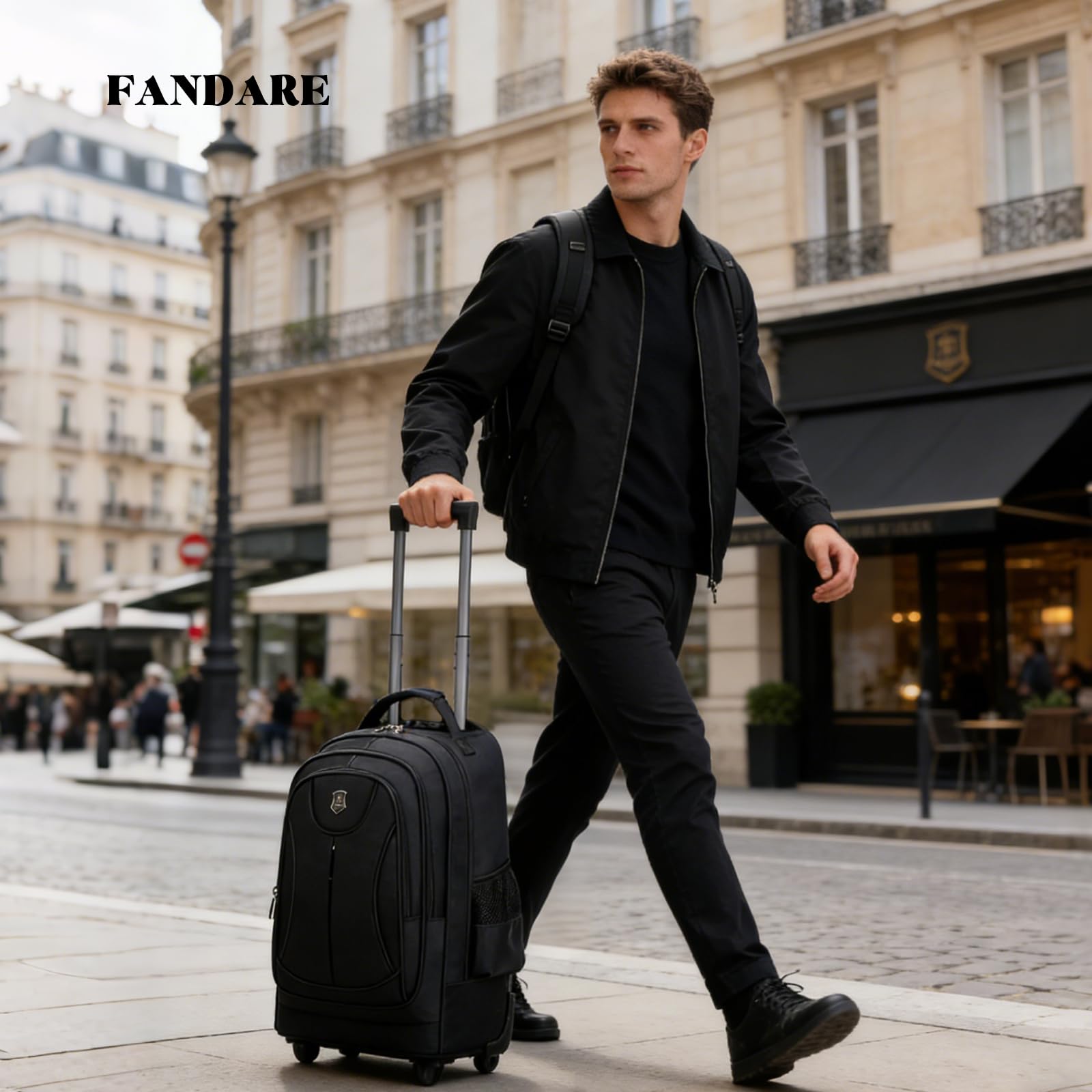 FANDARE 35L Laptop-Trolleys Herren Rollerrucksack 2 IN 1 Business Wandlungsrucksack Reiserucksack mit Rollen Trolley-Rucksack Rollen Handgepäck Notebook bis 15.6 Zoll Arbeit Aaktenkoffer Schwarz