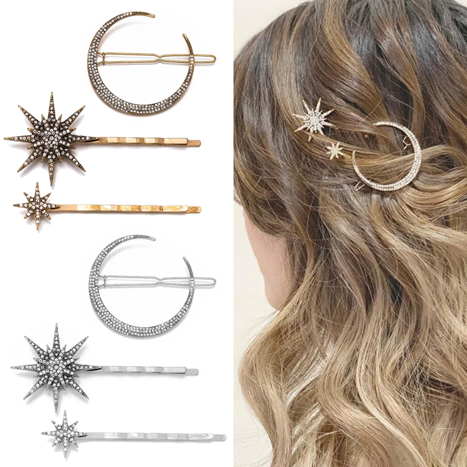 Amazon.com : mdgfge 6 Pieces Rhinestone Stars Moon Hair  display picture 1