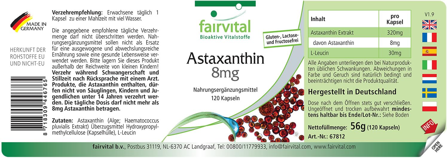 Astaxantina 45mg al giorno - per 2 mesi - alte dosi- 120 capsule - microincapsulato in AstaPure® beadlets