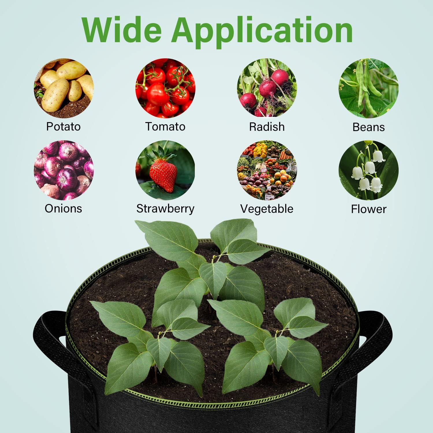 iPower Contenedores de Tela no Tejida aireación con Asas de Nailon, para Plantar Verduras, Frutas, Flores, versión 2024, Color Negro