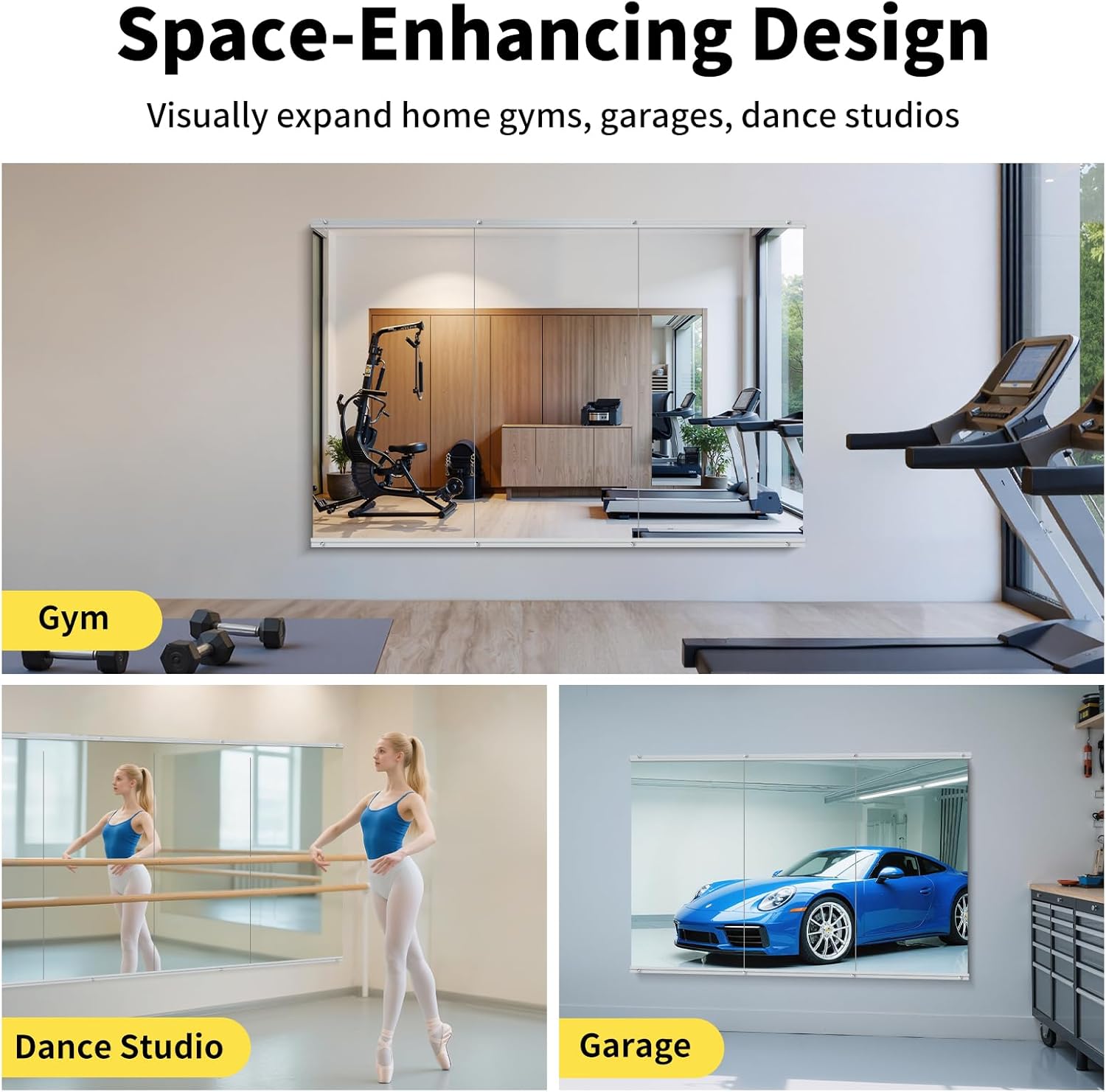 Home Gym Mirror - 48x24 Inch, 2PCS Frameless Tempered Glass Full Body Mirror for Wall Mount - Ideal for Yoga, Workout, Bedroom, Dance Studio (Silver) - Image 4