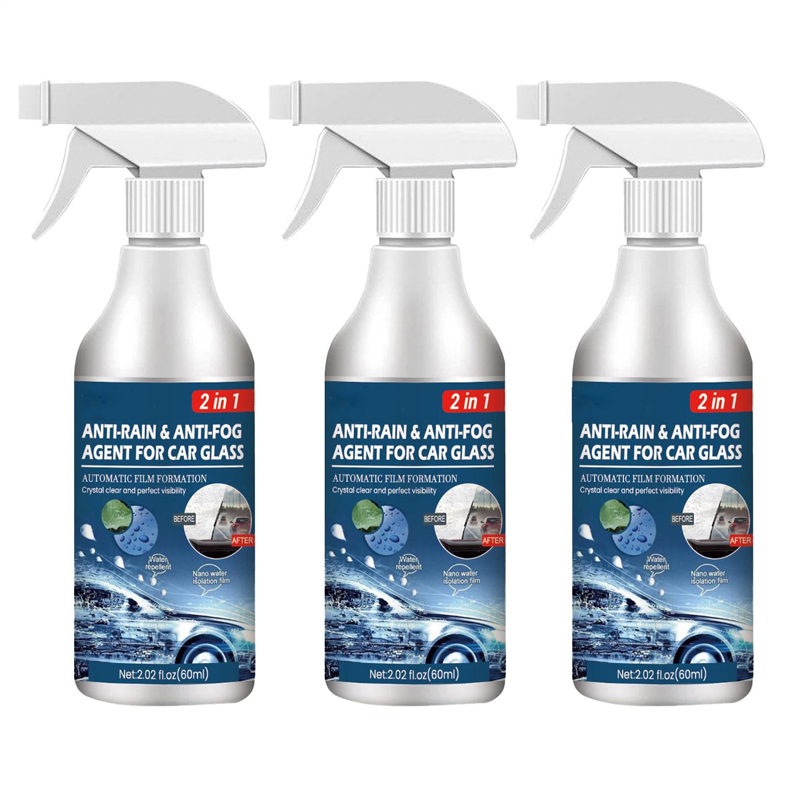 Pomurom 1 60Ml Anti Fog Spray, /3/5 Pieces Multi Purpose Anti Fog Rain Repe-Llent Spray For Car Windshield Windscreen Mirrors Swimming Goggles, Car Glass Waterproof Coating Agent, Auto Rain Agent Spray