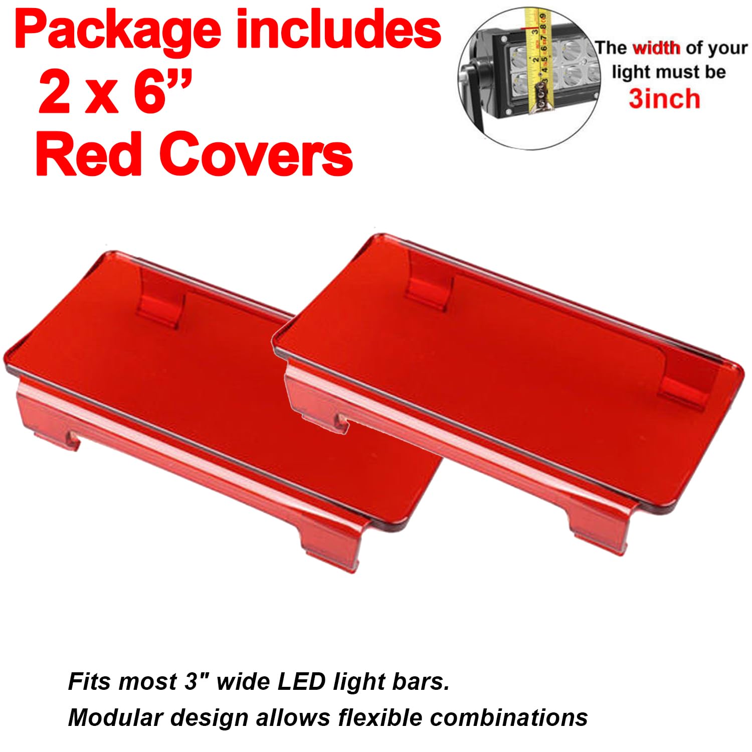 Kit de cubierta de lente roja para barra de luz LED de 12 pulgadas, 2 fundas de policarbonato a presión de 6 pulgadas, a prueba de polvo y a los arañazos, cubiertas modulares protectoras para ATV, SUV