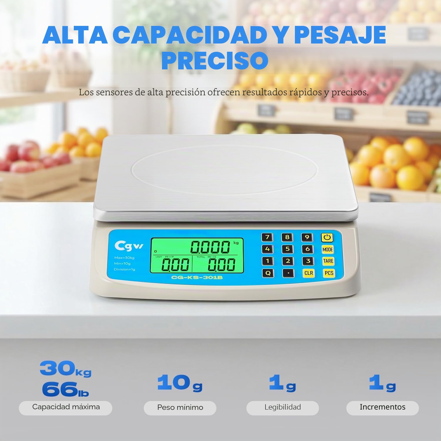 CGOLDENWALL Báscula de Cocina Profesional 30kg/1g - Balanza Alimentos Digital con Plataforma de Acero Inoxidable, Pantalla LCD, Conversión KG/LB/OZ y Doble Alimentación, para Tienda, Panadería y Hogar