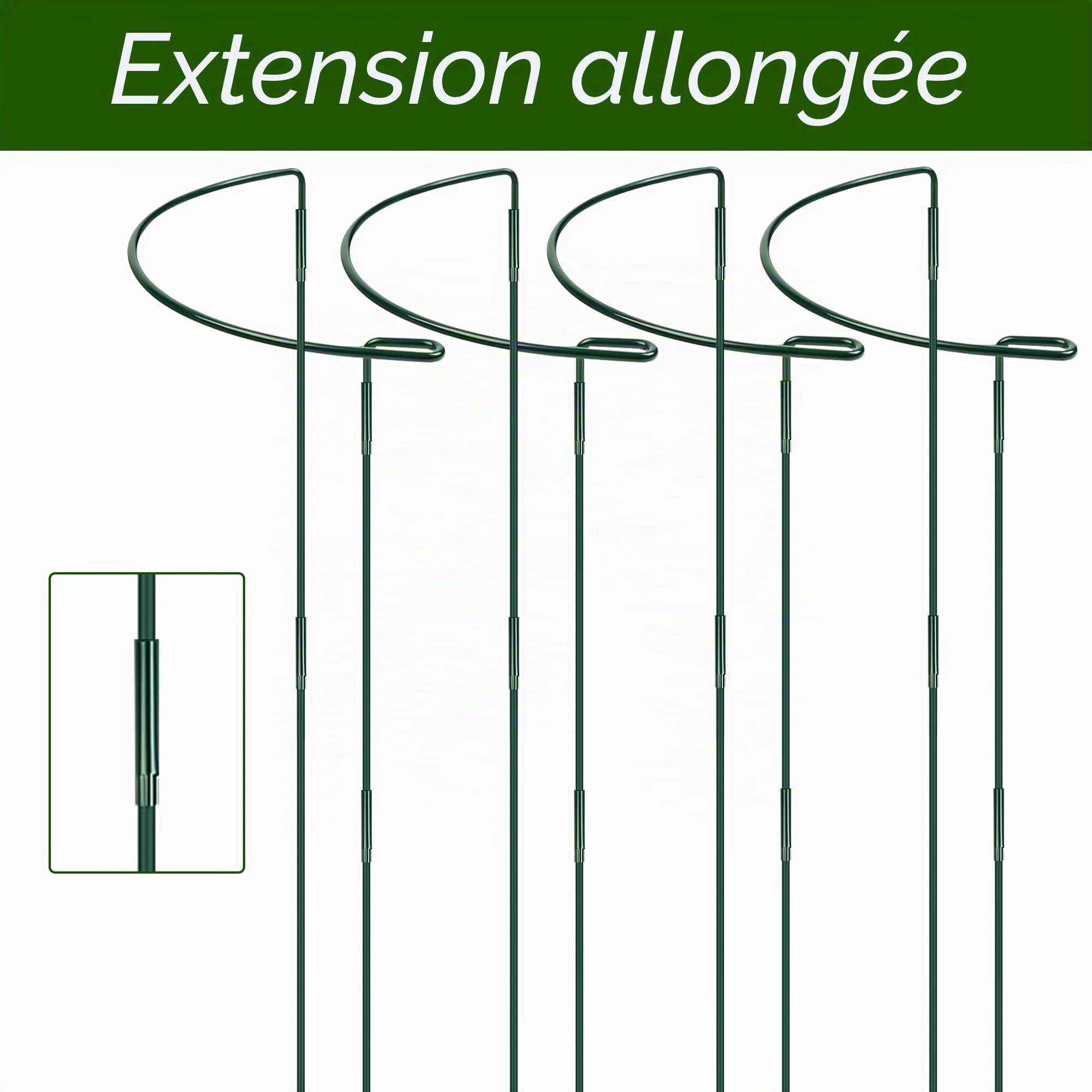 Lot de 10 supports de plantes semi-circulaires en métal - 40 x 25 cm - Support pour plantes en pot, fleurs, légumes