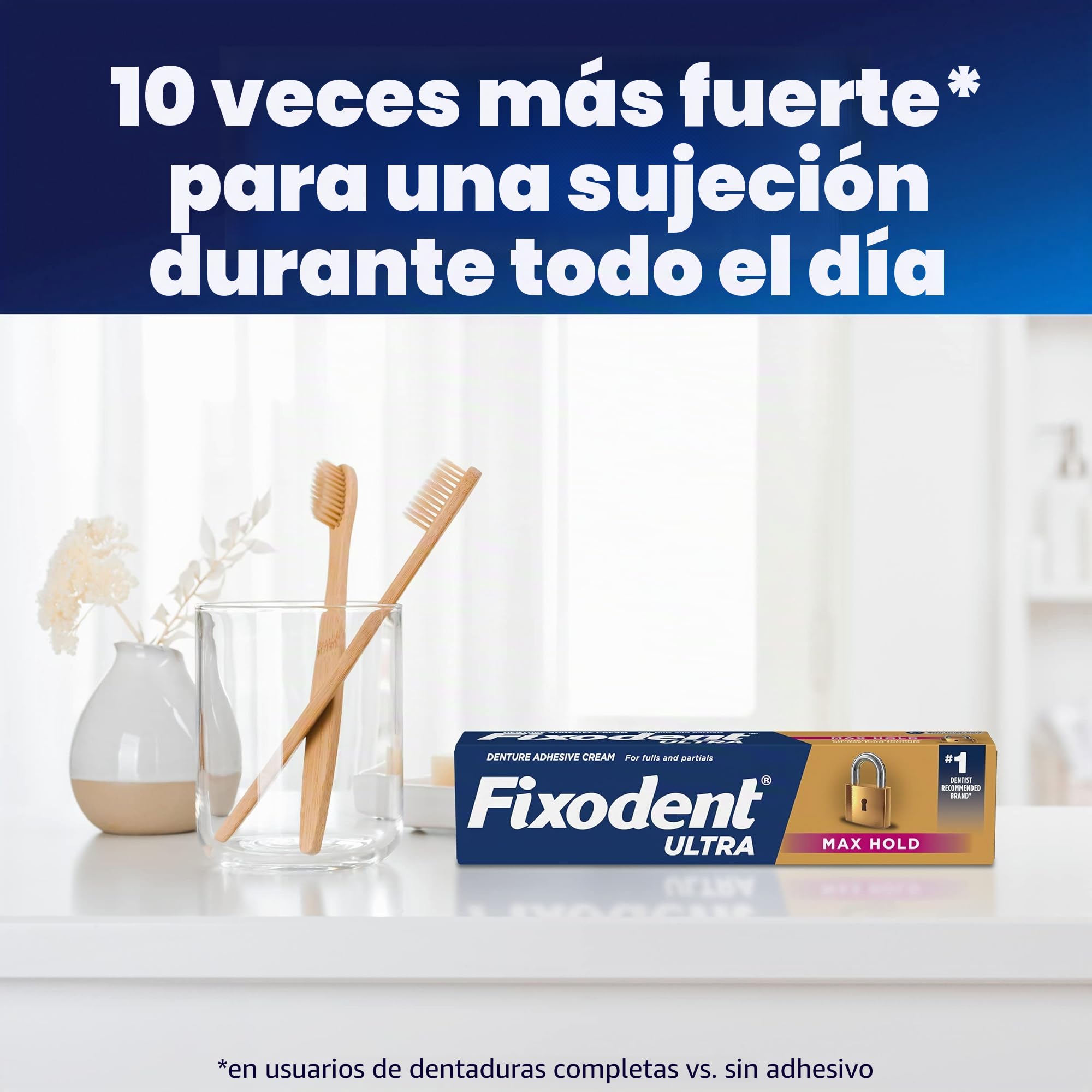 Fixodent Ultra Max Hold Adhesivo para dentaduras postizas, 2.2 onzas, paquete de 2