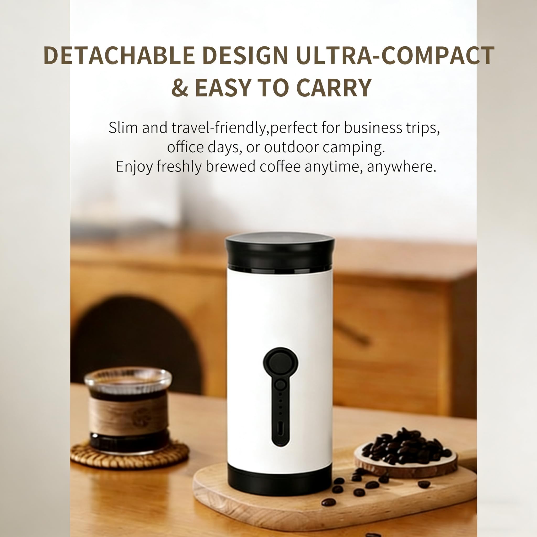 SANMAS Cafetera espresso portátil, cafetera de autocalentamiento recargable por USB-C, para viajes y camping, compatible con café molido y cápsulas, cafetera eléctrica compacta para coche, caravana