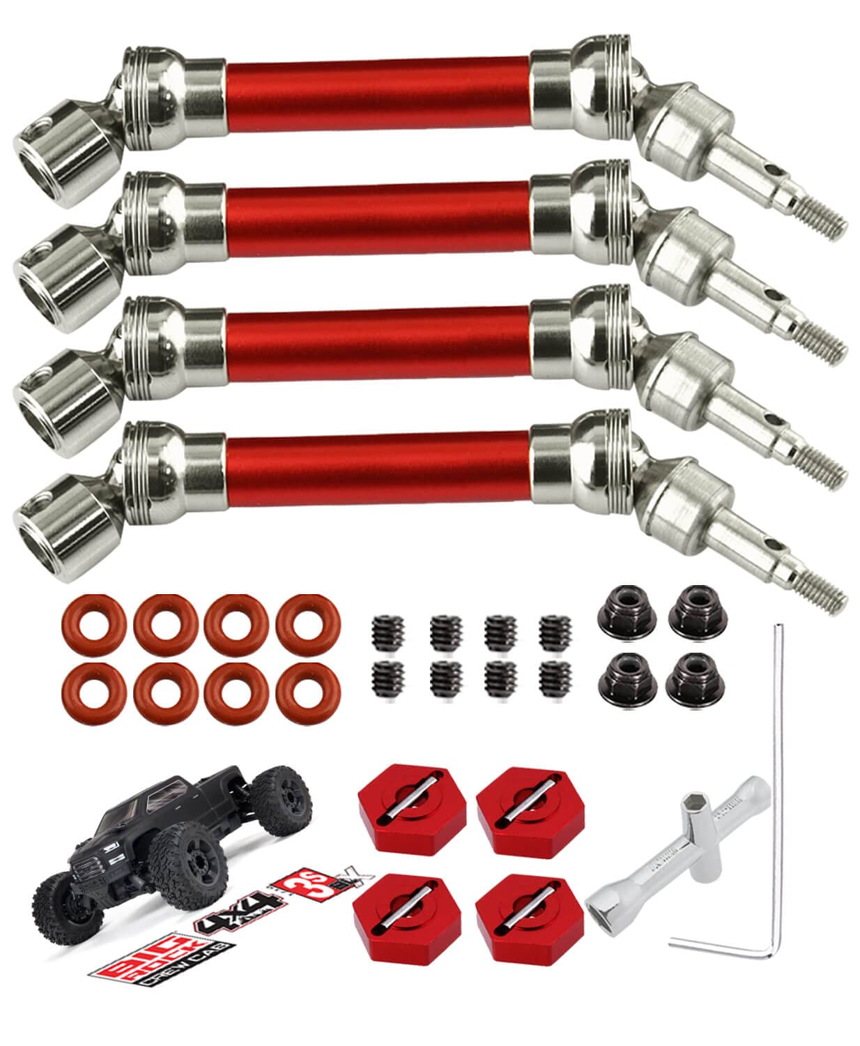 Adaptateur Hexagonale GPM 12x7mm Rouge – Pour Arrma 1/10 Granite, Big Rock, Vorteks, Senton – 4 Pièces