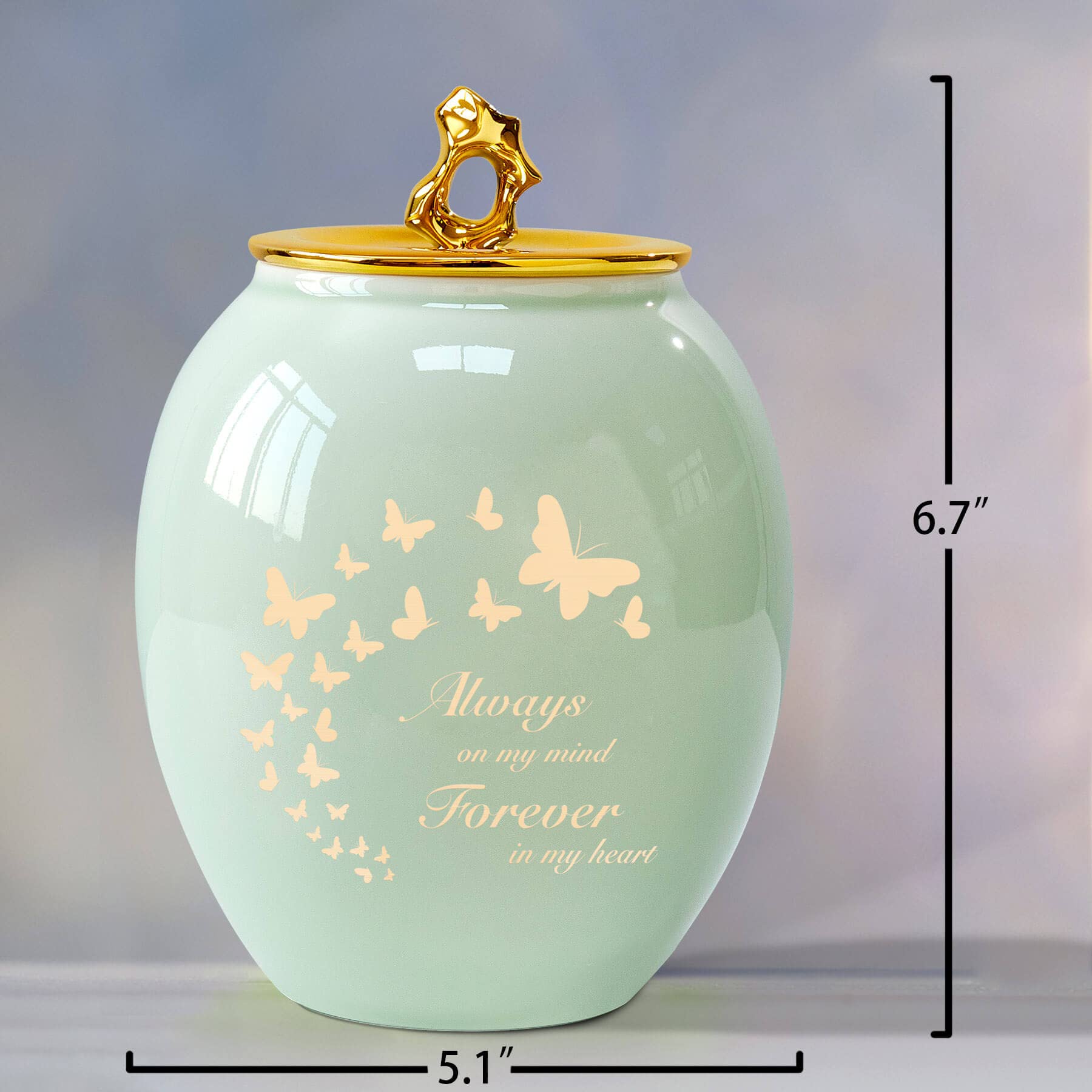 LINES ARTE Medium Butterfly Urn for Adult Human Ashes Female Male,Green Ceramics Decorative Urns for Human Ashes Women/Mom/Mother