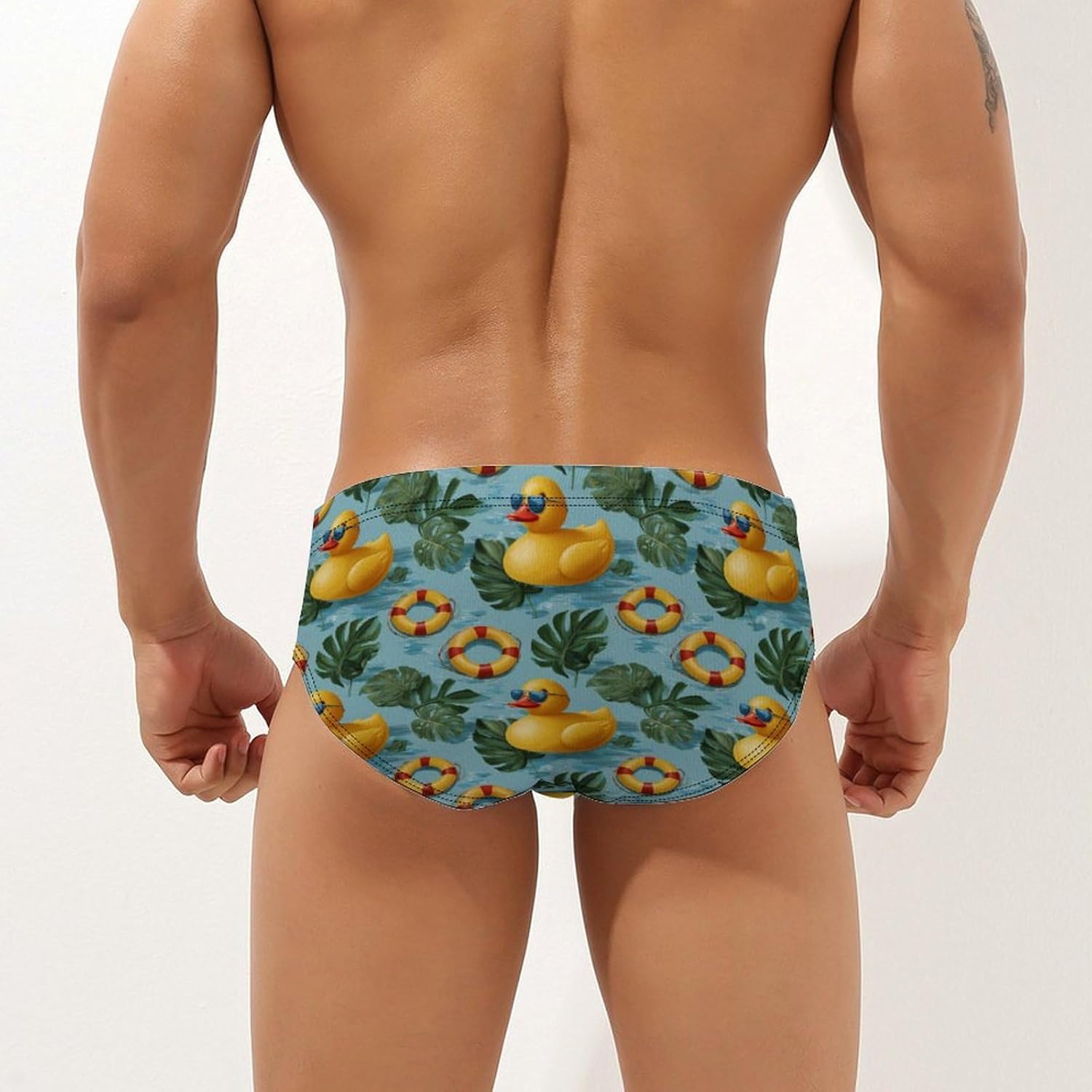 Duck Men's Swimsuit Brief Sexy Bikini Briefs Retro Printed Swimwear Quick Dry Swimming Trunks 3X-Large